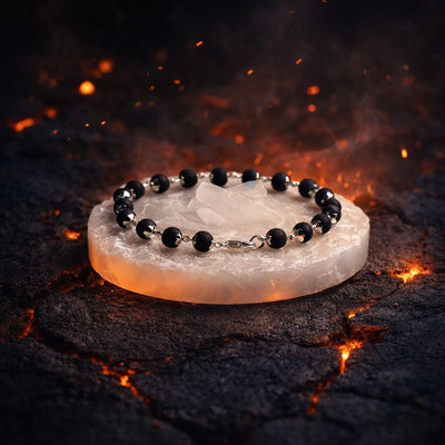 Silver Cap Karungali Beads Bracelet