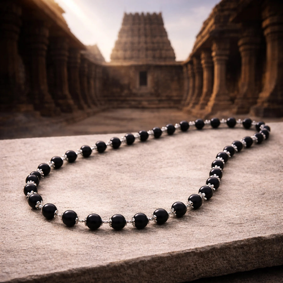 Original Karungali (Ebony beads) malai silver plated