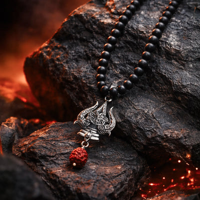 Karungali Mala with Trishul and Rudraksha
