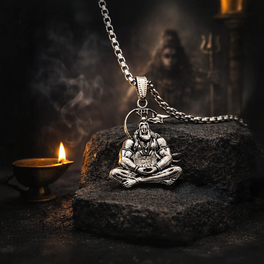 Silver Plated 3D Bajrangbali Hanuman Meditation Necklace