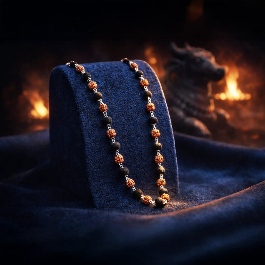 Authentic Karungali Beads Rudraksh Malai with Silver Coating
