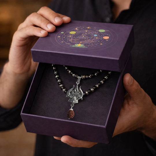 Silver Karungali Mala with Trishul and Rudraksha