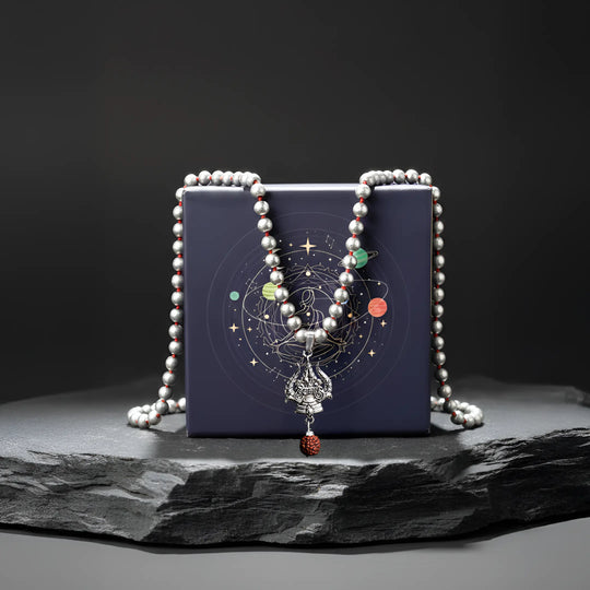 Mercury Beads Mala with Trishul and Rudraksha
