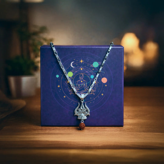 Stainless Steel Silver Pendant with Rudraksha and Trishul