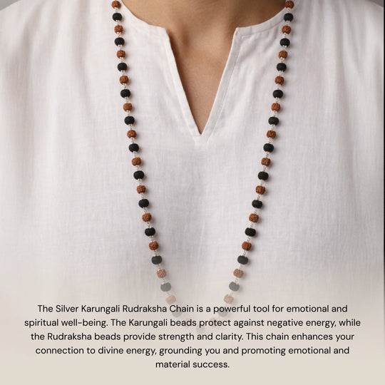 Authentic Karungali Beads Rudraksh Mala with Silver Coating - Gemsinvite  