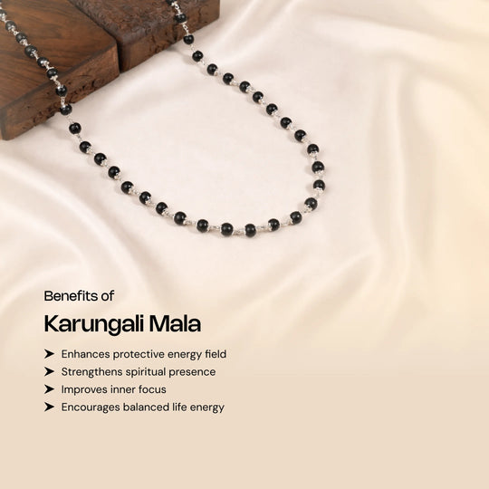 Original Karungali (Ebony Beads) Mala Silver Plated - Gemsinvite  