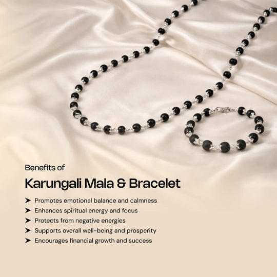 Authentic Silver Karungali (Ebony Wood) Mala + Bracelet Combo - Gemsinvite  