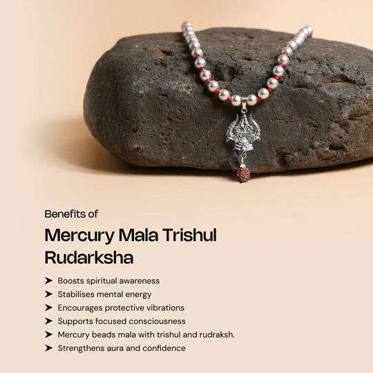 Mercury Beads Mala with Trishul and Rudraksha