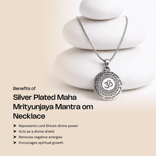 Silver Plated Maha Mrityunjaya Mantra Om Necklace