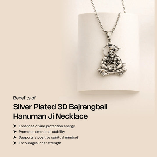Silver Plated 3D Bajrangbali Hanuman Meditation Necklace - Gemsinvite  