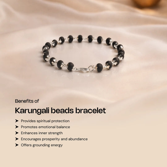 Silver Cap Karungali Beads Bracelet
