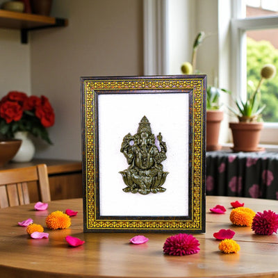 Lord Ganesha Pyrite-Selenite 3D Frame