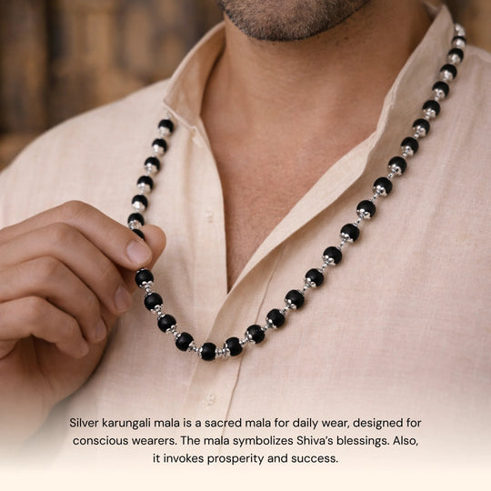 Original Karungali (Ebony Beads) Mala Silver Plated - Gemsinvite  