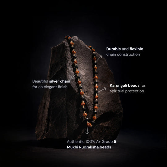 Authentic Karungali Beads Rudraksh Mala with Silver Coating - Gemsinvite  
