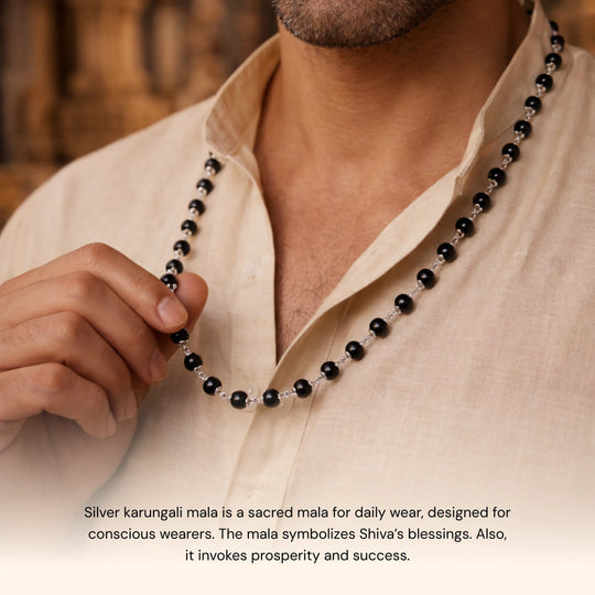 Silver Cap Karungali Mala