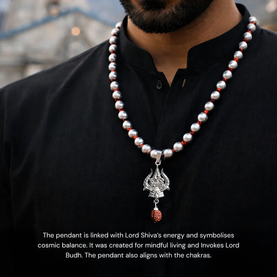 Mercury Beads Mala with Trishul and Rudraksha