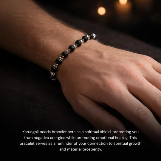 Silver Cap Karungali Beads Bracelet