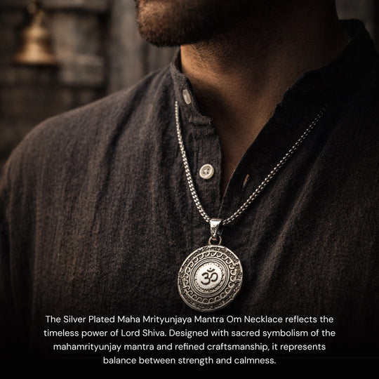 Silver Plated Maha Mrityunjaya Mantra Om Necklace