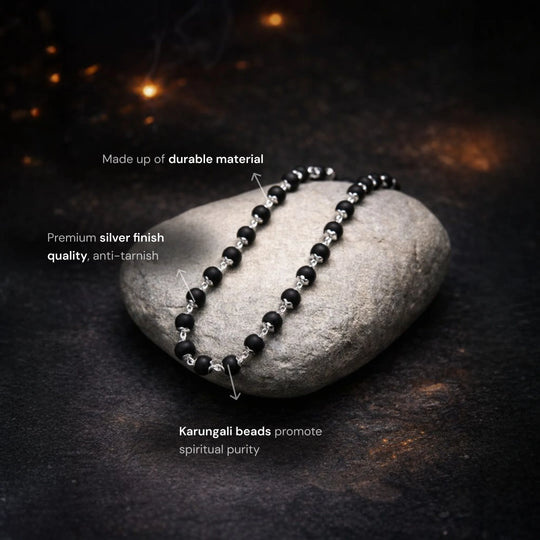 Original Karungali (Ebony Beads) Mala Silver Plated - Gemsinvite  