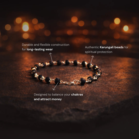 Silver Cap Karungali Beads Bracelet