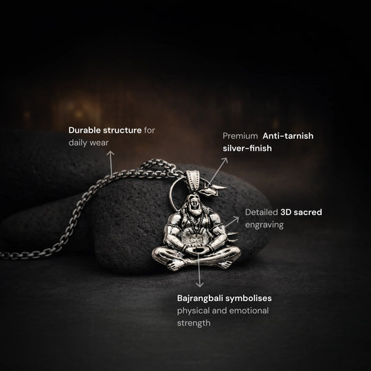 Silver Plated 3D Bajrangbali Hanuman Meditation Necklace - Gemsinvite  