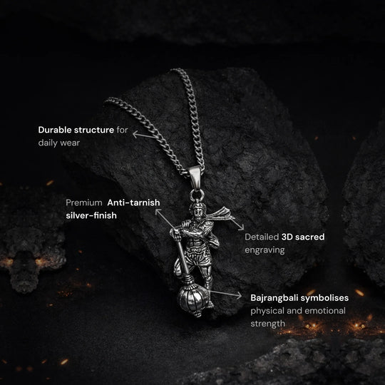 Silver Plated 3D Bajrangbali Hanuman Ji Necklace
