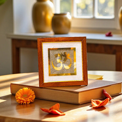 Om Raw Pyrite with Selenite Frame