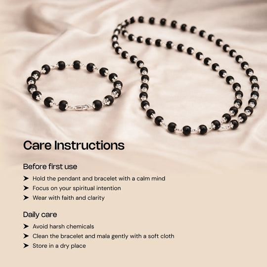 Authentic Silver Karungali (Ebony Wood) Mala + Bracelet Combo - Gemsinvite  