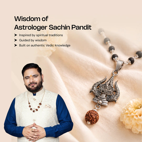 Silver Karungali Mala with Trishul and Rudraksha