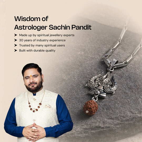 Stainless Steel Silver Pendant with Rudraksha and Trishul