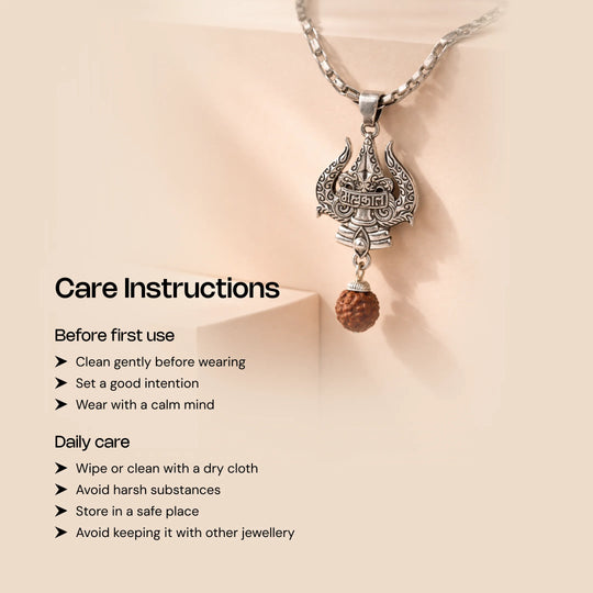 Stainless Steel Silver Pendant with Rudraksha and Trishul