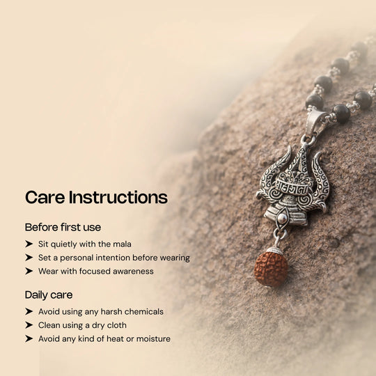 Silver Karungali Mala with Trishul and Rudraksha