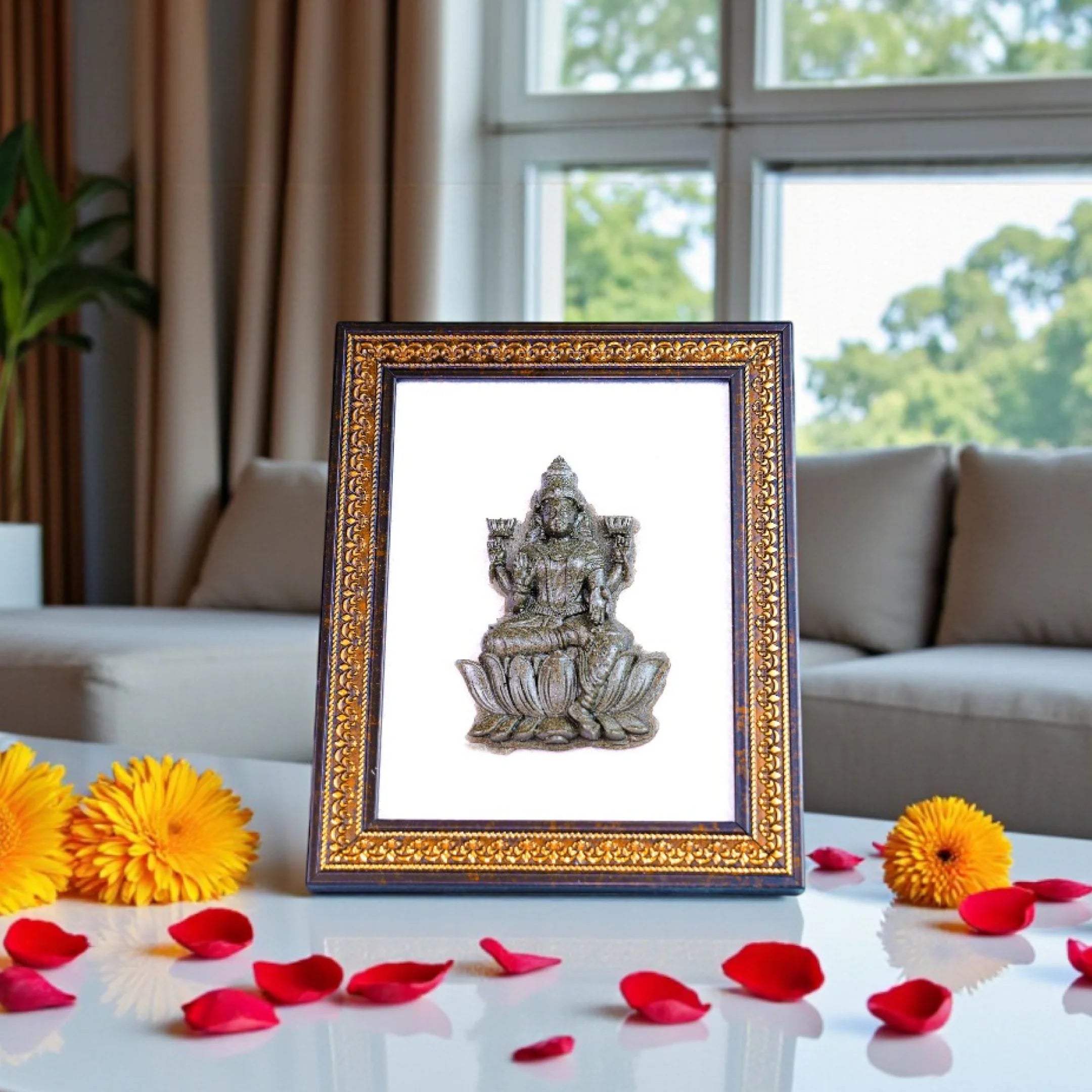 3D Picture Frame  of Prosperity タイ製 Buy Goddess Lakshmi Ji Pyrite-Selenite 3D Frame Online- Lakshmi